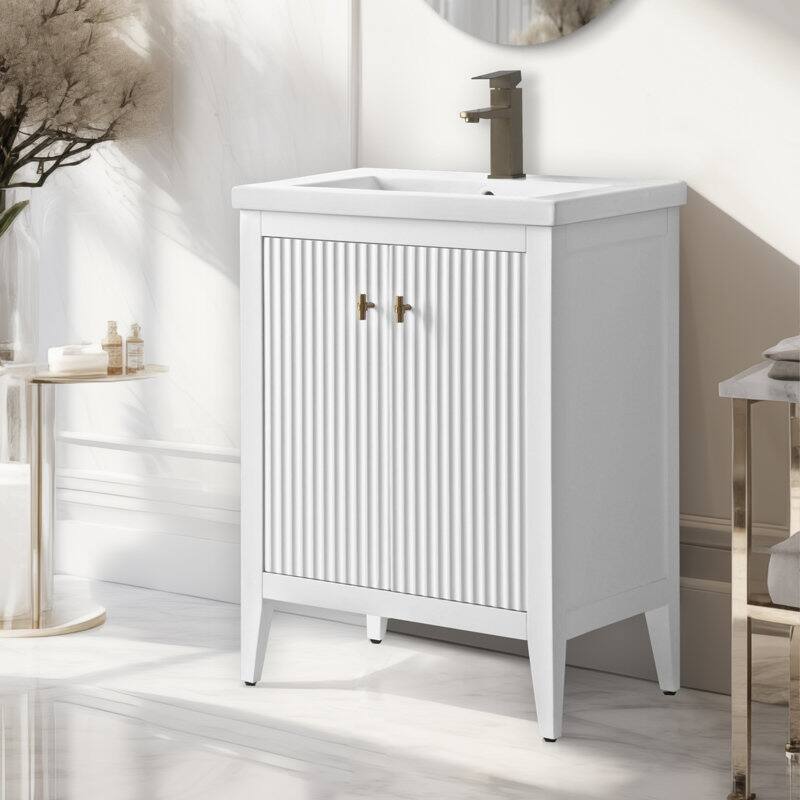 Vanity Art 24" Single Sink Bathroom Vanity Cabinet with Ceramic Top