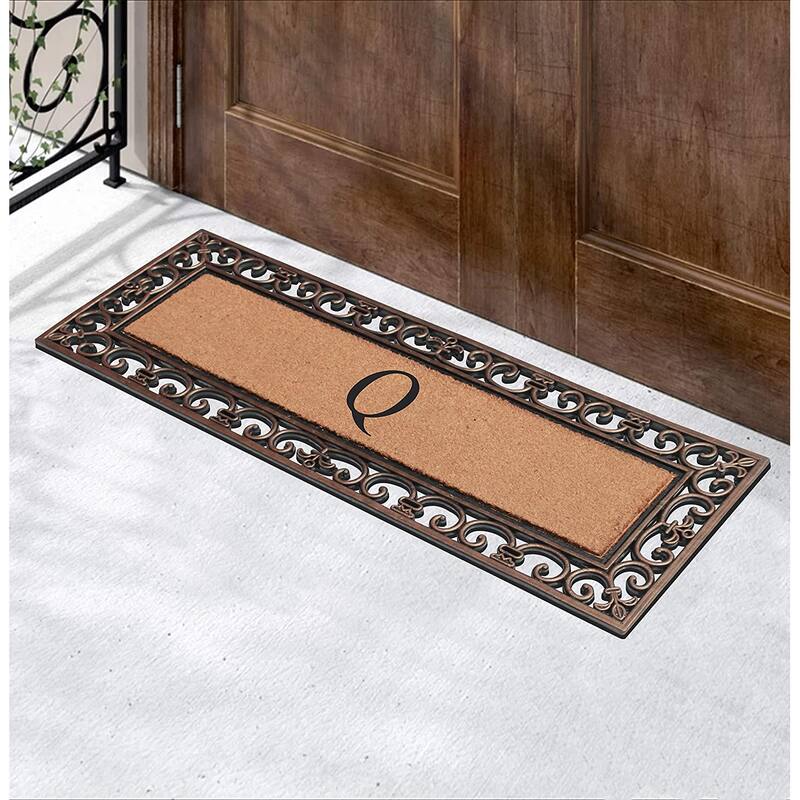 A1HC Rubber and Coir Paisley Border Myla Double Door Monogrammed Doormat Bronze