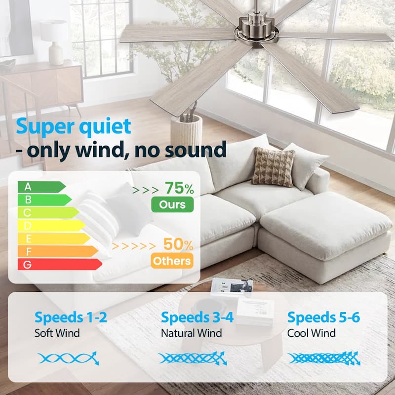 MLiAN Ceiling Fan 60inch Playwood Blades Remote Control 6-Speed DC - 60''