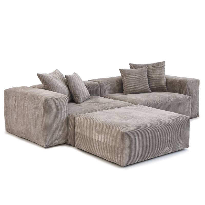 102" Oversized Corduroy Modular Sofa Reversible Couch with Ottoman