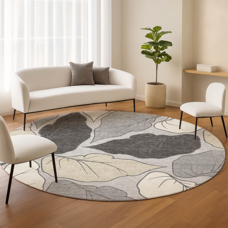 Machine Washable Indoor/ Outdoor Contemporary Floral Chantille Rug