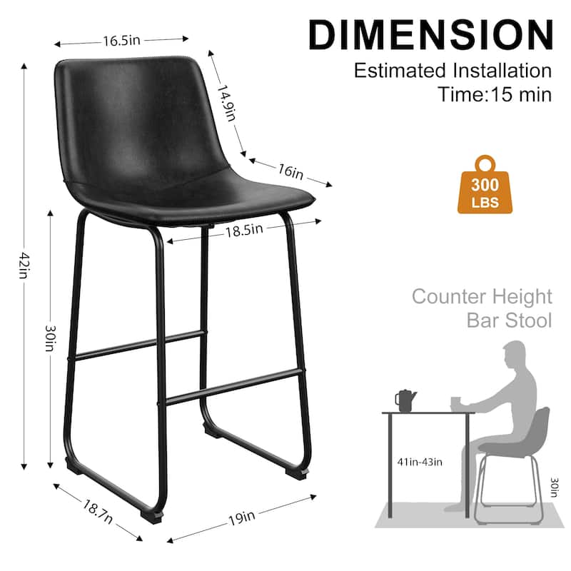 Bar Stools Faux Leather Counter Stools with Back Armless Dining Chairs (Set of 2)