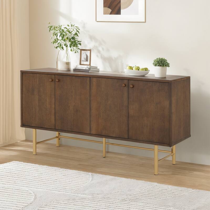 Christopher Knight Home - Adrian Modern Sideboard Buffet Cabinet with Sleek Metal Base - Walnut