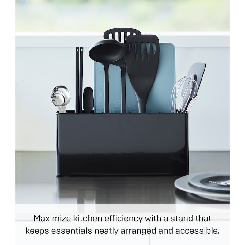 Yamazaki Home Utensil and Thin Cutting Board Holder, Steel, Utensil Holder - L 2.68 x W 11.81 x H 5.63 inches