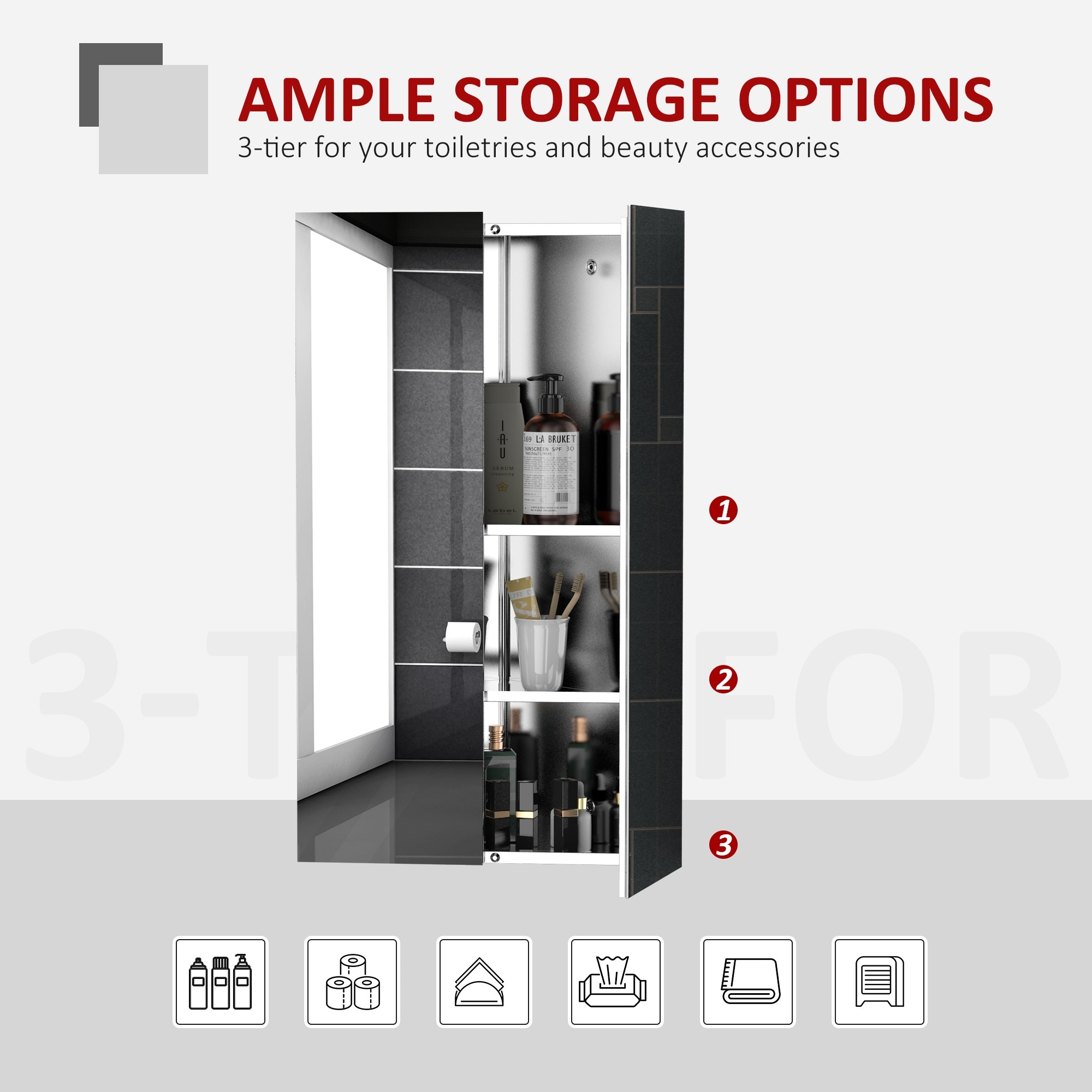 Multipurpose Storage Organizer for Bathroom kleankin Corner Mirror Cabinet Wall Mounted with Double Doors and 3 Shelves