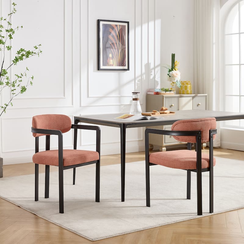 Modern Dining Room Chairs Set of 2, Mid-Century Upholstered Boucle Kitchen Dining Chairs with Black Metal Legs