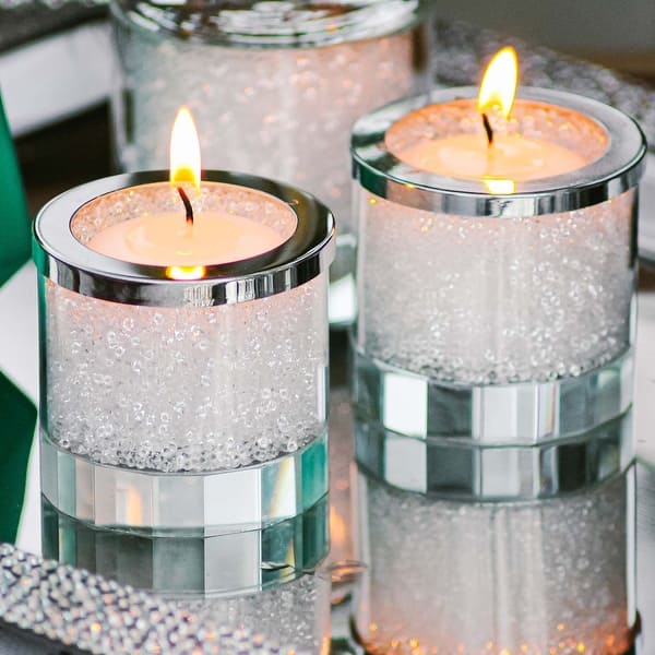 Glass Glitter Candle Plate 2 x Glass Diamante Sparkle Votives Tealight holders