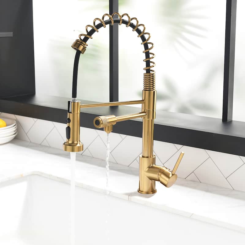 Modern Kitchen 2-Function Sink Faucet With Pull Down Sprayer - 8.8''W x 19.6''H