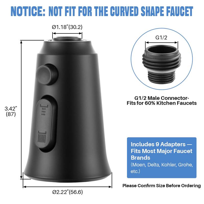 WOWOW Pull Down Kitchen Faucet Spray Head with 9 Adapters Kit