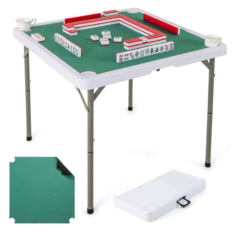 35" Square Card Table Folding Mahjong Table with Cup Holders - Green