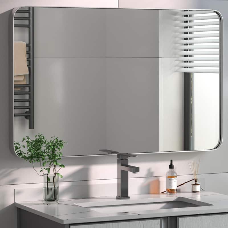 Modern Rounded Rectangle Wall Mirror with Stainless Steel Frame for Bathroom Vanity(1 Piece)