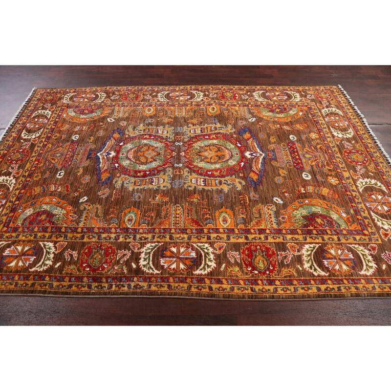 Geometric Vegetable Dye Ziegler Oriental Area Rug Handmade Wool Carpet - 6'0" x 8'9"