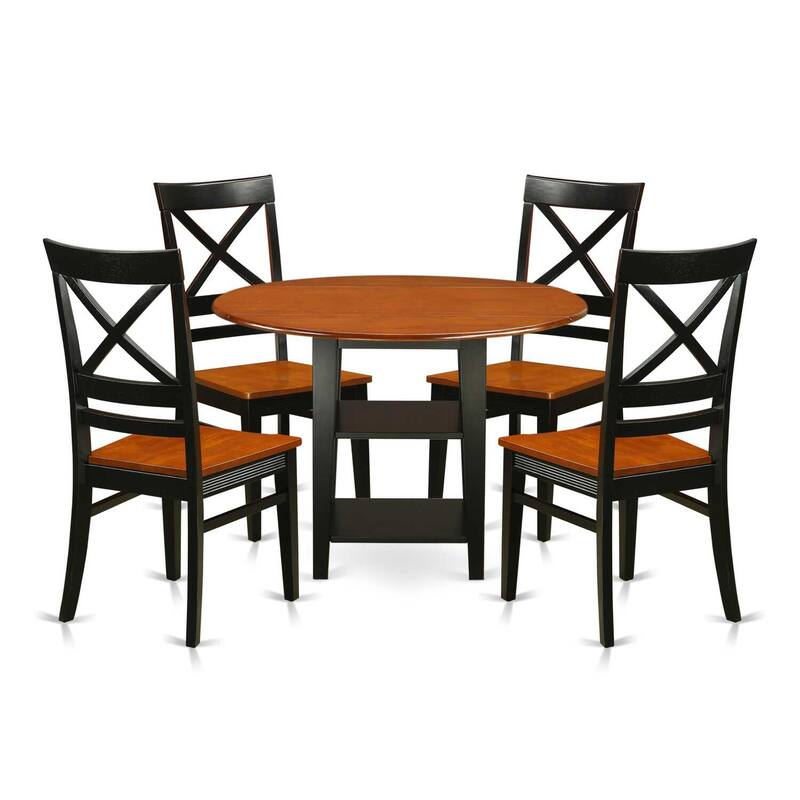 5 Piece Dinette Set - Round Table & 4 Chairs - Rustic Black Cherry Finish - Kitchen Dining Room Set