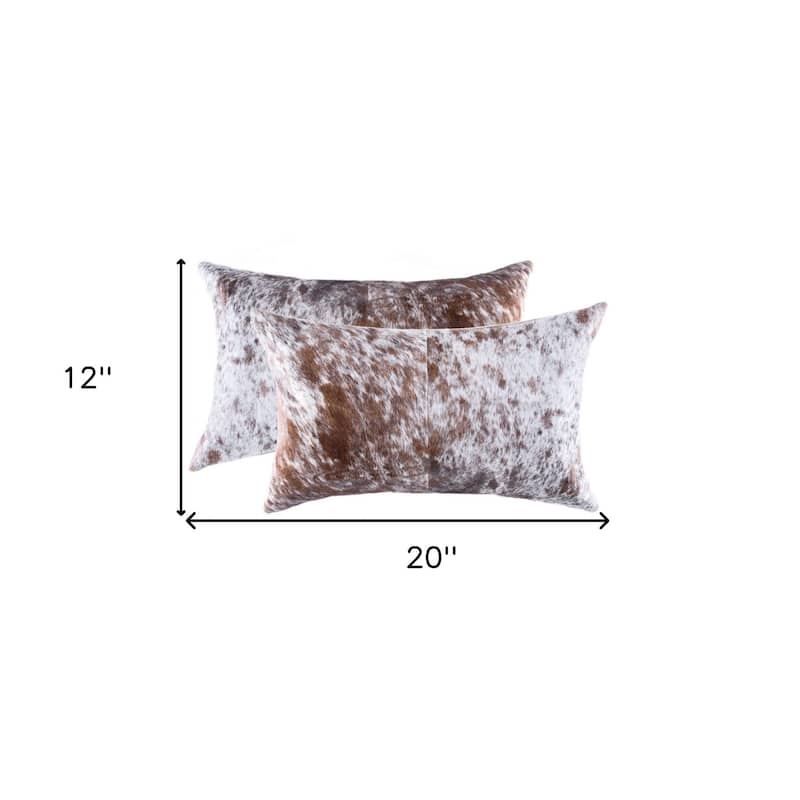 HomeRoots Set of Two 12" X 20" Brown And White Cowhide Throw Pillows