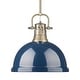 preview thumbnail 1 of 0, Yep by Golden Lighting Duncan 1-light 14in Rod Hung Pendant in Aged Brass and Navy Blue shade