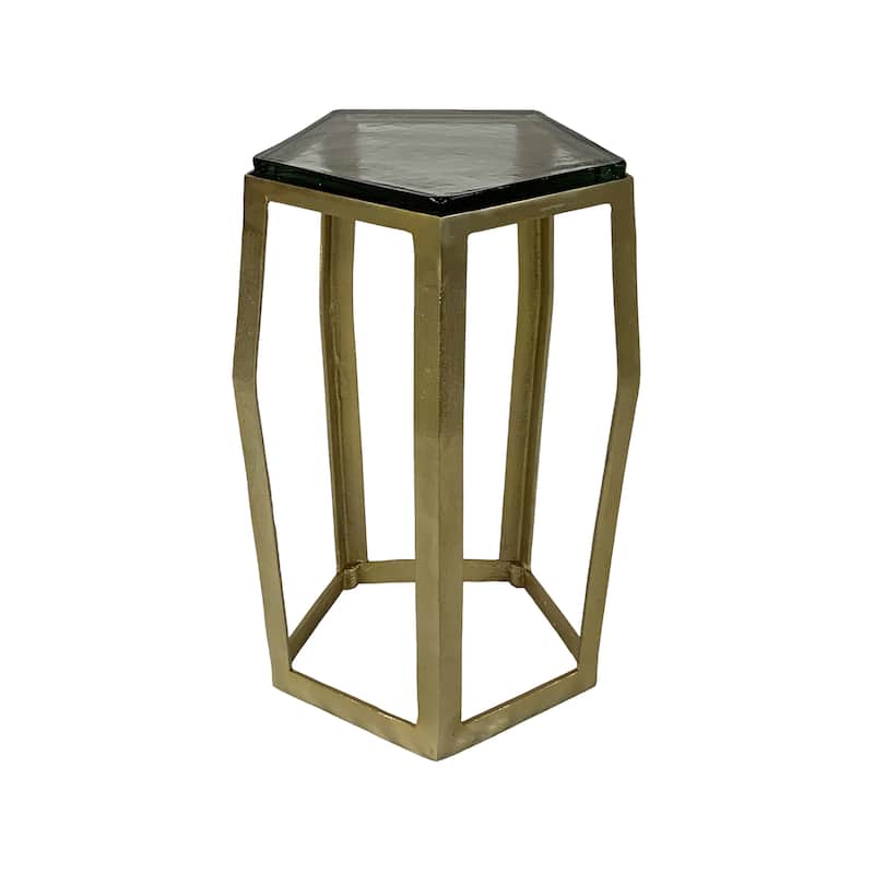 Marble Side Table Metal Frame Modern Narrow Accent for Home Decor - Champagne/ Black - Glass - 15" x 15" x 22"