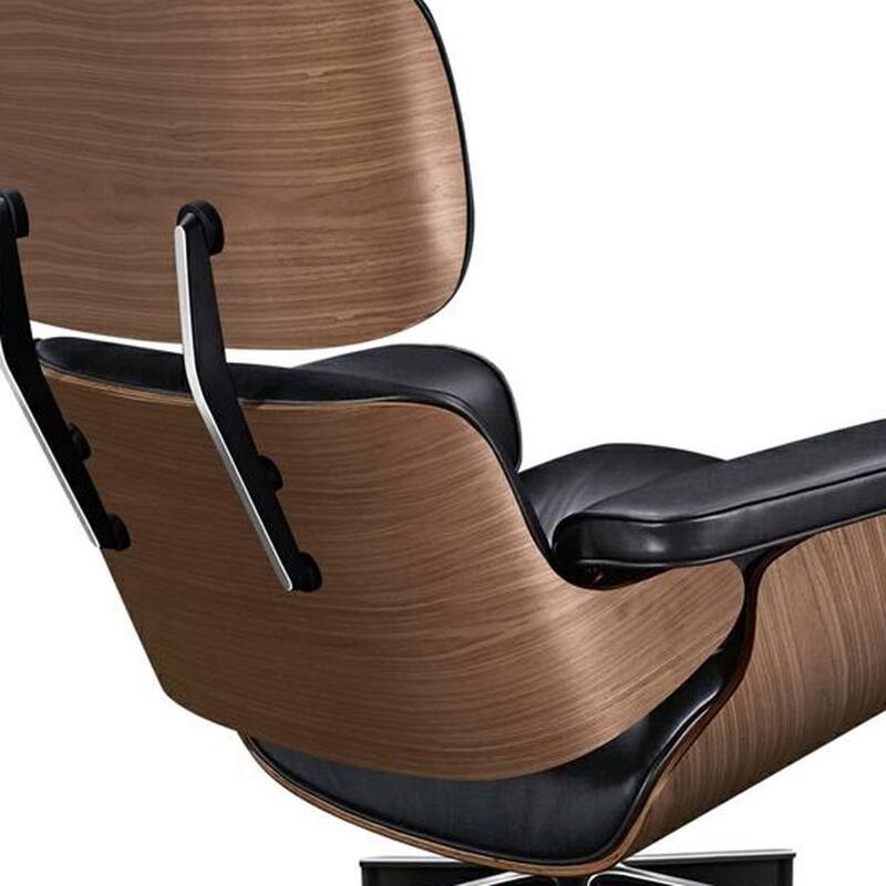 HomeRoots 28" Black and Light Brown Tufted Genuine Leather Lounge Chair With Ottoman - 28.30 in. x 29.00 in. x 20.50 in.
