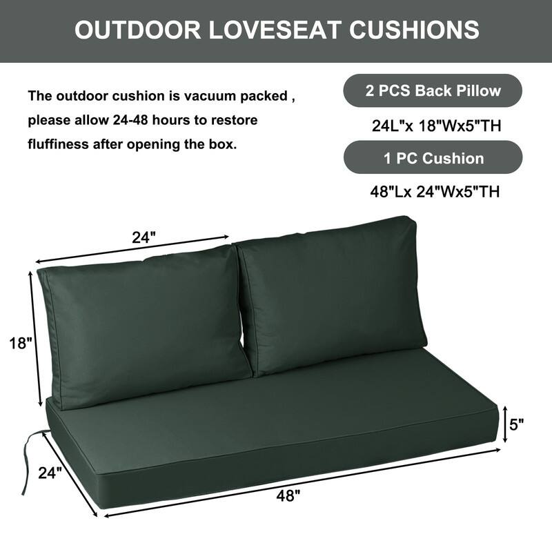 Outdoor Loveseat Cushion Set (Set of 1 Seats,48x24in, 2 Backs,24x18in )