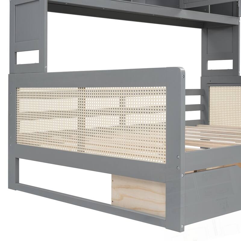 Wooden Daybed With 2 Drawers and All-in-One Cabinet and Shelf