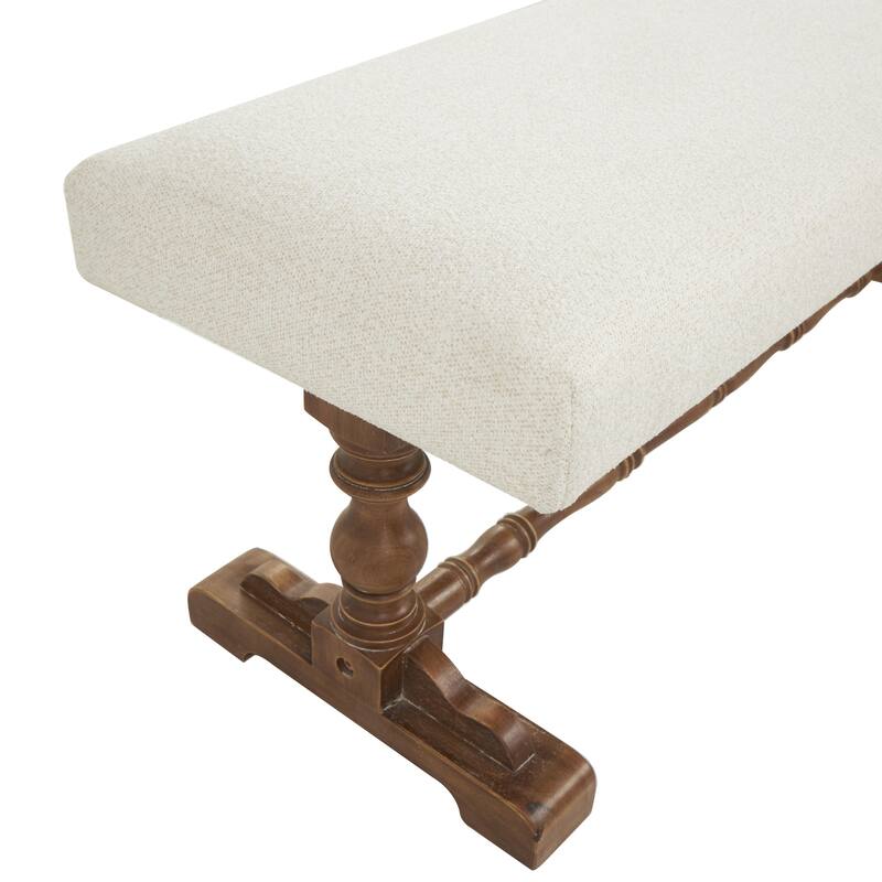 Fabric Home Bench with Brown Turned Legs - Cream - Roche River Decor