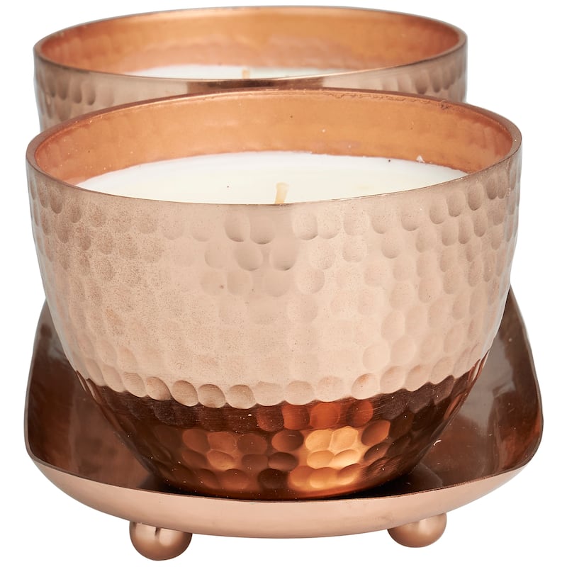 Gold or Copper or Silver Metal Scented Hammered 10 oz 1 Wick Candle with White Wax (Set of 2)