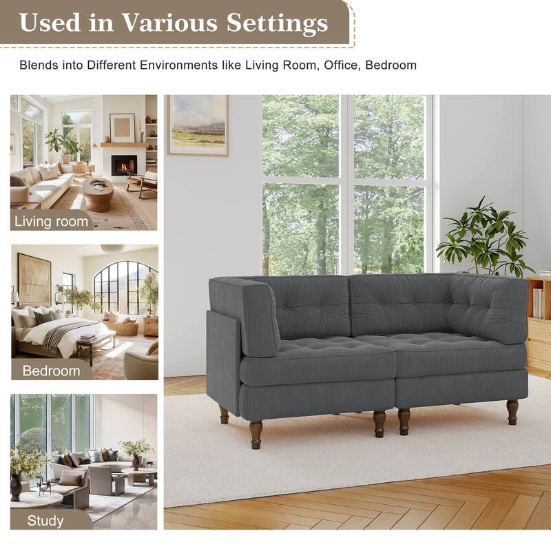 Modular Corduroy Corner Sectional Sofa Couch Set with Tufted Cushion