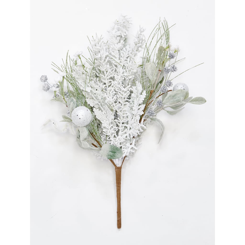 22" Artificial Christmas Bush with Snowy Glittered Balls and Leaves - 22