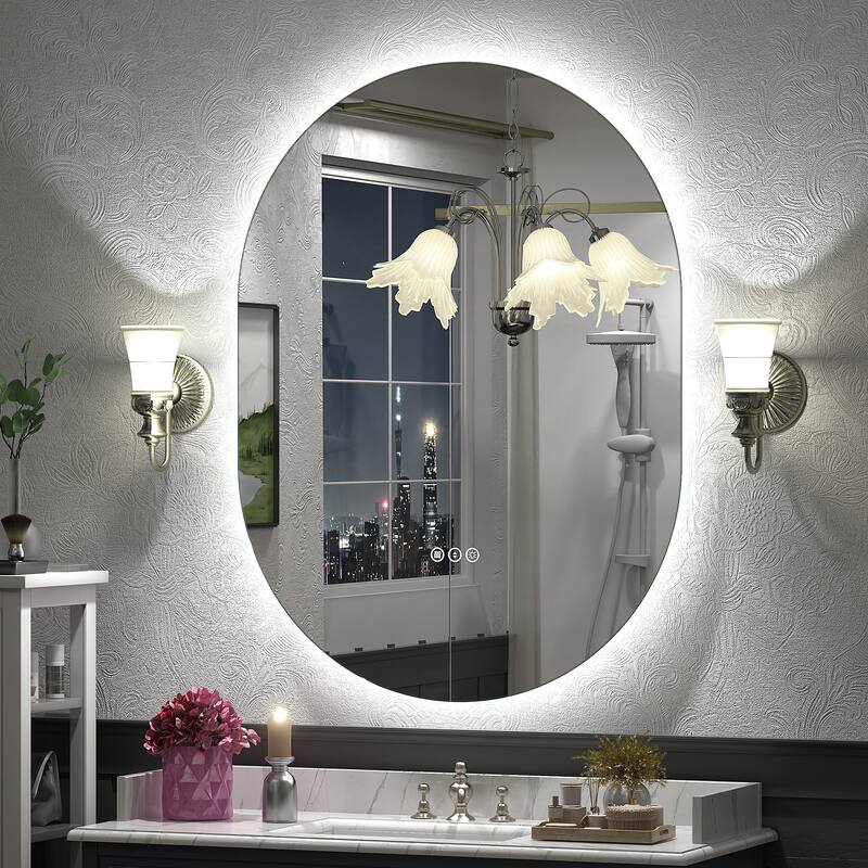 UL Certified Oval LED Lighted Anti-fog Wall Bathroom Vanity Mirror - 40"x30" - Backlit