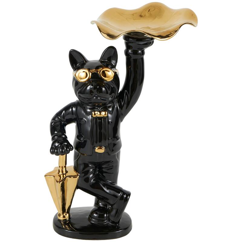 Black or White Ceramic Bulldog Sculpture with Gold Accents