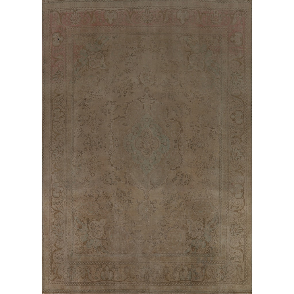 Medallion Tabriz Persian Vintage Area Rug Hand-Knotted Wool Carpet - 9'6" x 12'8"