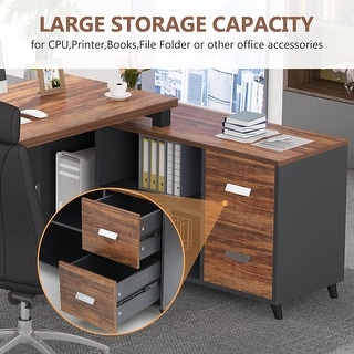 55 Inch L Shaped Executive Desk with 2 Drawers Cabinet - Bed Bath ...
