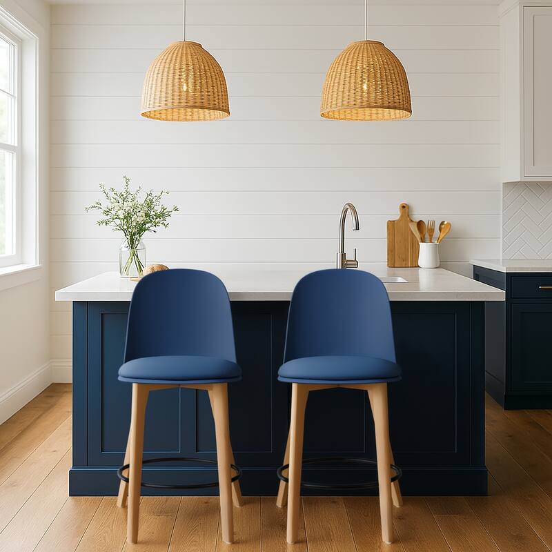 Set of 2 Designer Eiffel Chairs Counter Stools With Backs Side Molded Shell Kitchen Office Dining Dowel Bar Patio