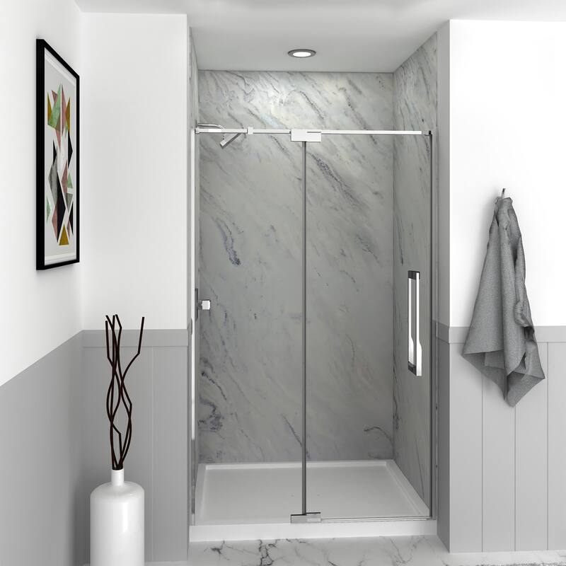 Irene 48 in. W x 76 in. H Pivot Semi-Frameless Shower Door with Clear Glass - 48-in W x 76-in H - 48-in W x 76-in H