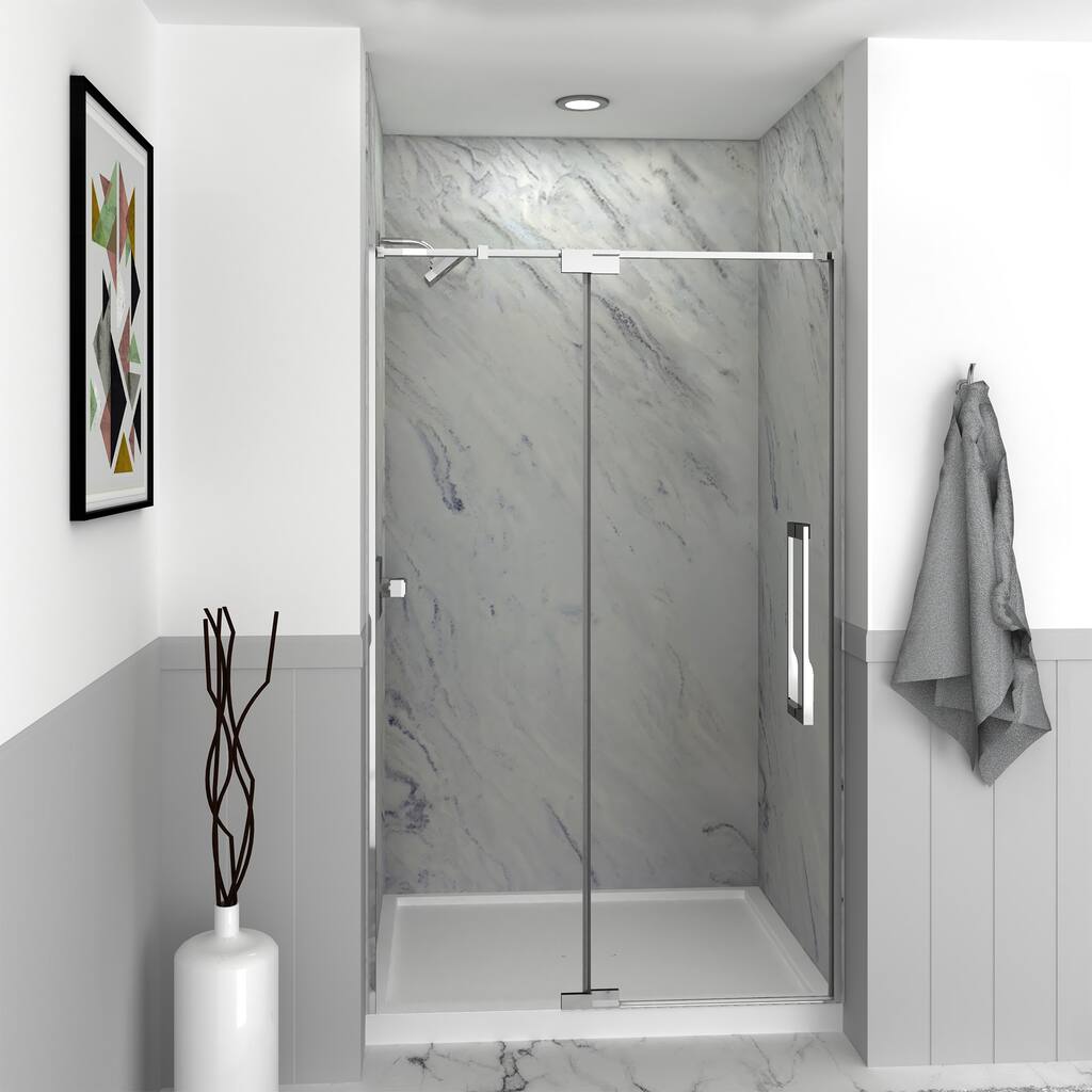 Irene 48 in. W x 76 in. H Pivot Semi-Frameless Shower Door with Clear Glass - 48-in W x 76-in H - 48-in W x 76-in H