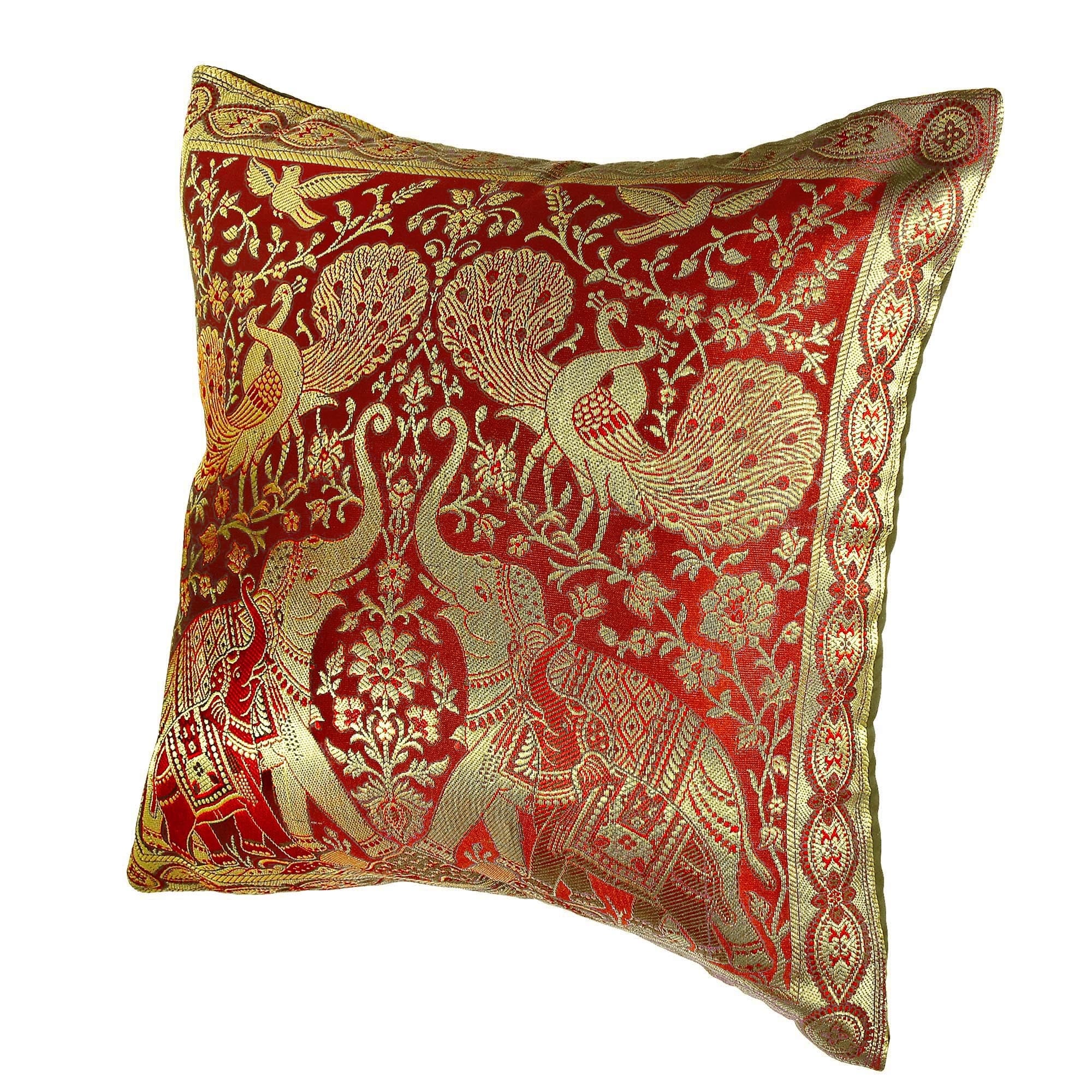 Set of 2 Handmade Decorative Pillows & Cushion Covers - Red Silk –  currypeepal