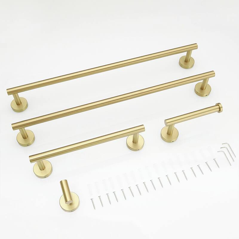 5-Pieces Brushed Nickel Gold Bathroom Accessories Set