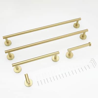 5-Pieces Brushed Nickel Gold Bathroom Accessories Set
