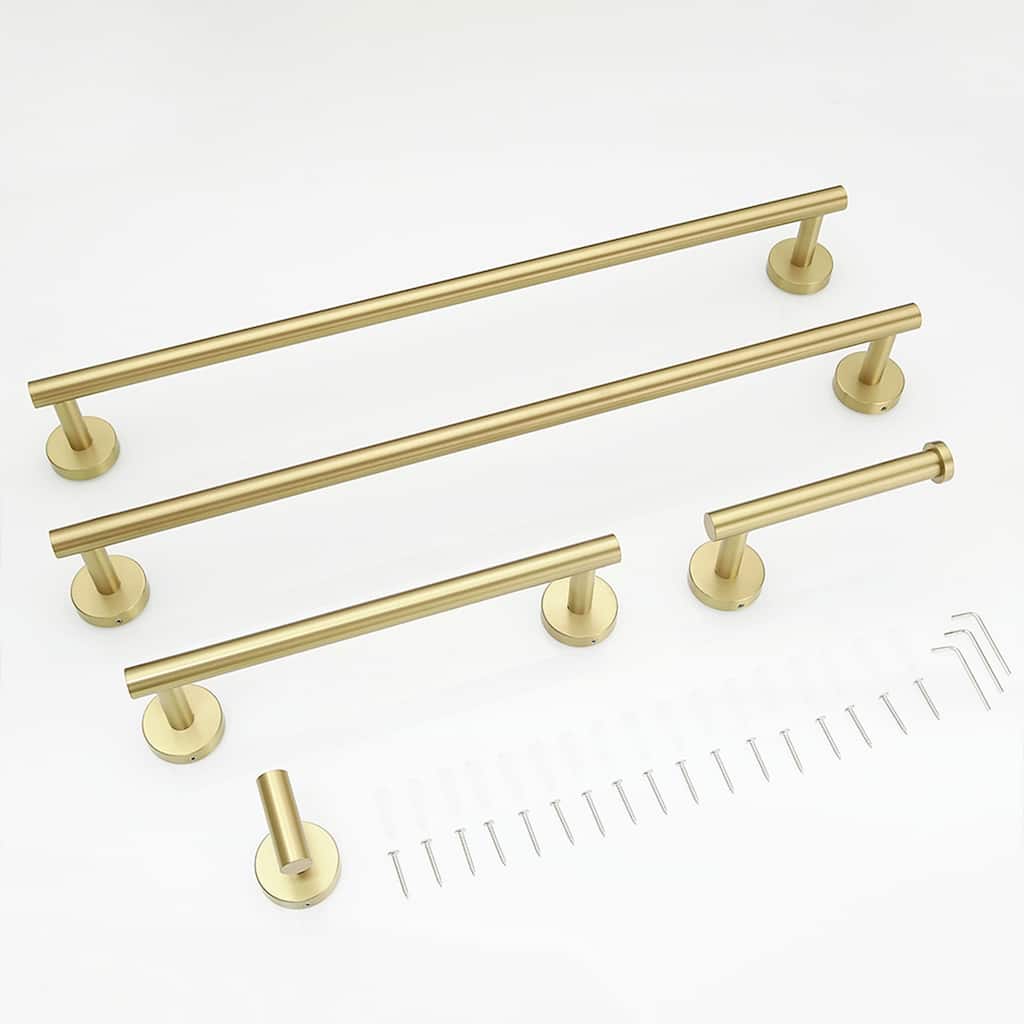 5-Pieces Brushed Nickel Gold Bathroom Accessories Set