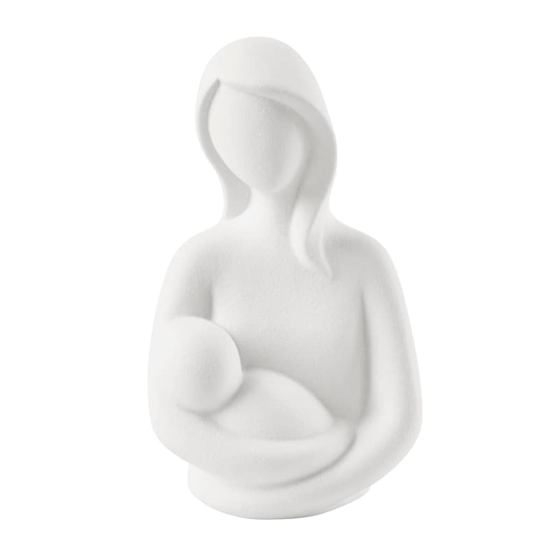Hans White Abstract Mother Holding Baby Matte Ceramic Sculpture