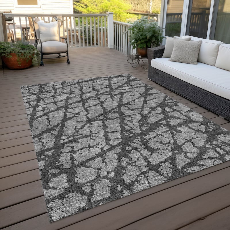 Machine Washable Indoor/ Outdoor Abstract Contemporary Chantille Rug - Gray - 10' x 14'