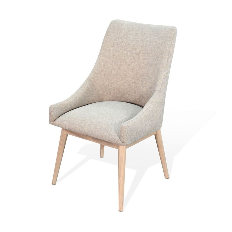 Livvy High Back Dining Chair Set of 2, Light Gray Fabric, Wheat Brown Wood