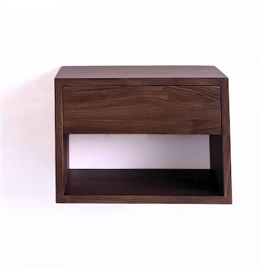 Solid Walnut Hardwood Floating Nightstand Side Table - Mid Century Modern Bedside Tables With 1 Drawer