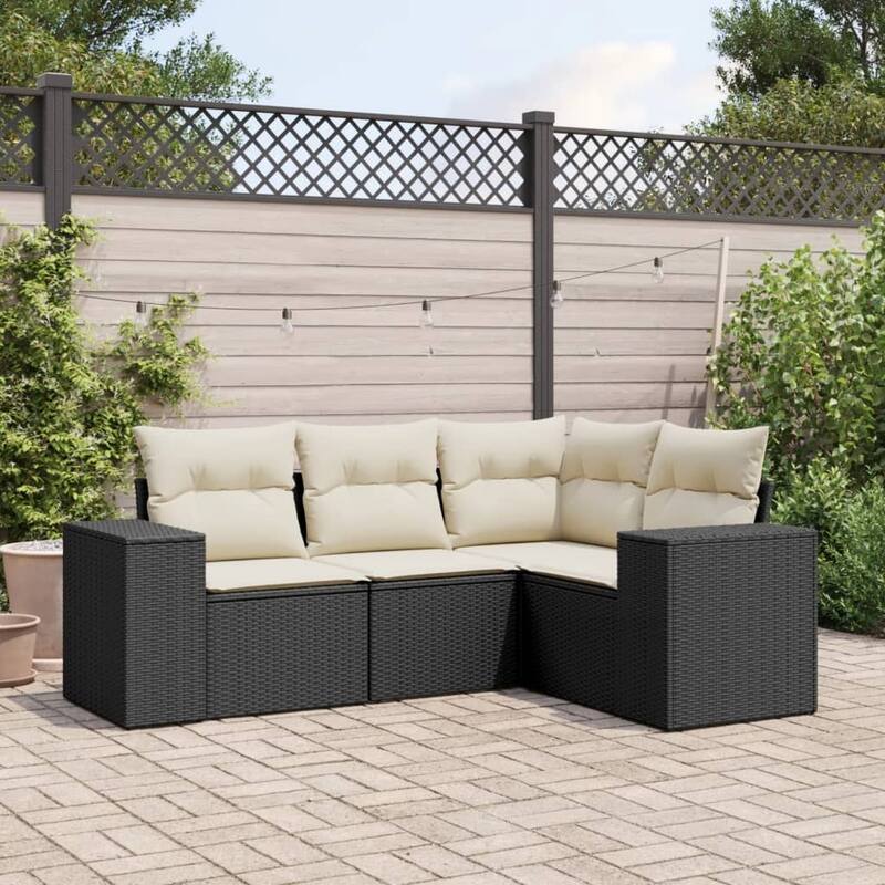 vidaXL Garden Sofa Set Black PE Rattan Medium Adjustable Feet - 24.4 x 32.7 x 27.2