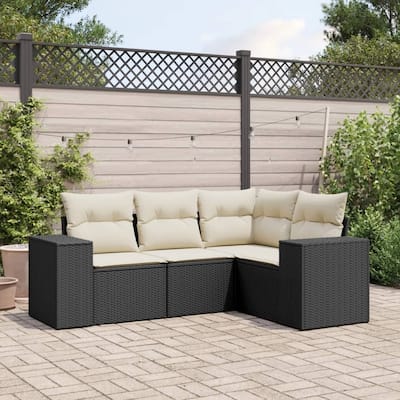 vidaXL Garden Sofa Set Black PE Rattan Medium Adjustable Feet - 24.4 x 32.7 x 27.2