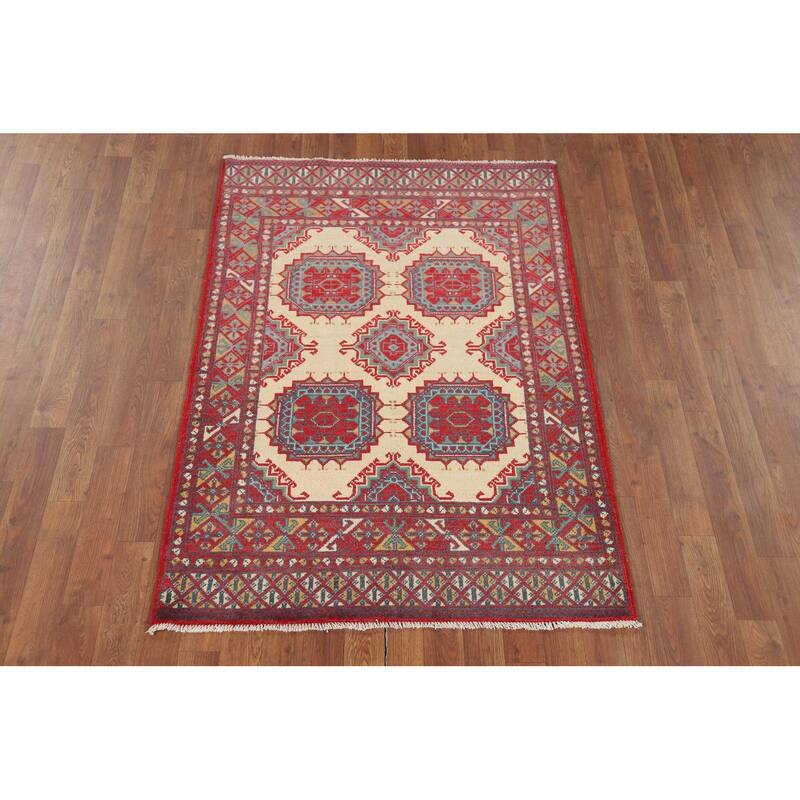 Geometric Kazak Foyer Rug Oriental Handmade Wool Carpet - 3'4" x 4'11"