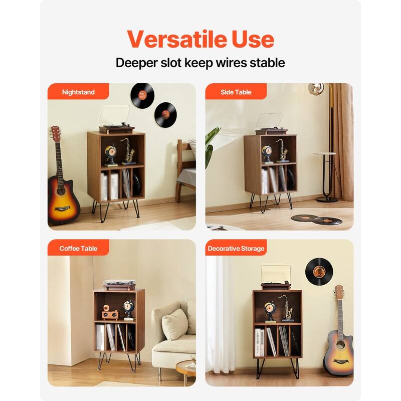 Brown Metal Record Stand with 3 Tiers, Vinyl Storage for 150 Albums - 18.9 x 15.75 x 33.54 inches