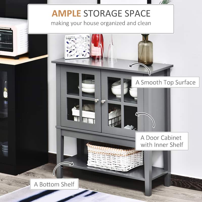 Sideboard with 2 Glass Doors, Adjustable Shelving and Bottom Shelf