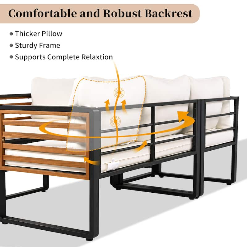 4 Pieces Outdoor Patio L-shaped Sofa Conservation Set w/ Soft Cushion & a Coffee for Garden, Backyard, Porch & Deck, Beige