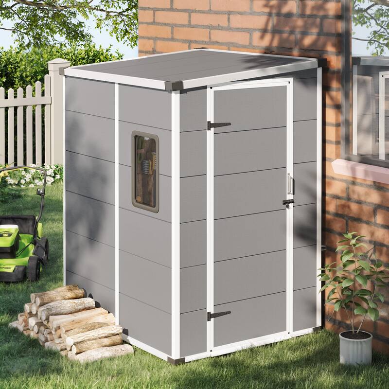 5' x 4' Outdoor Storage Shed with Built-In Floor, Lockable Double Doors & Sloped Roof, Light Gray - 5' x 4' - 5' x 4'