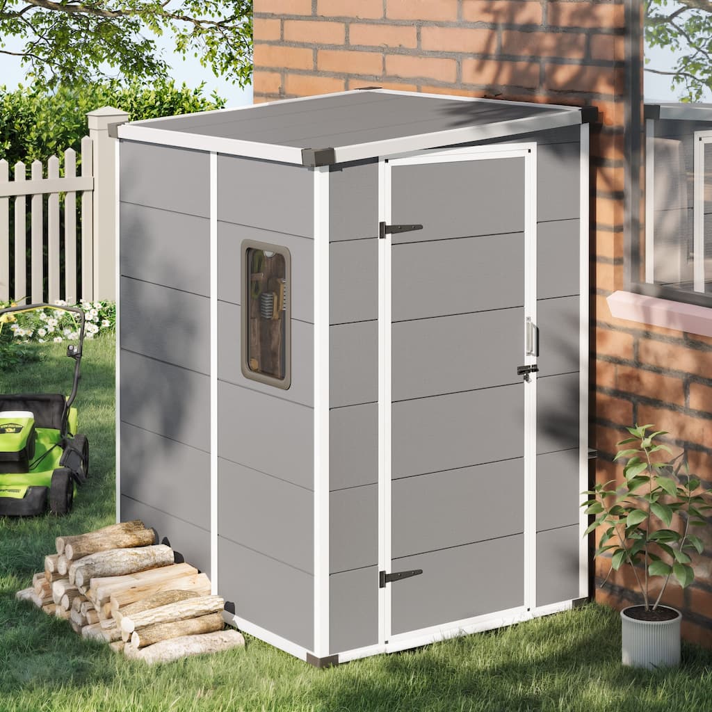 5' x 4' Outdoor Storage Shed with Built-In Floor, Lockable Double Doors & Sloped Roof, Light Gray - 5' x 4'